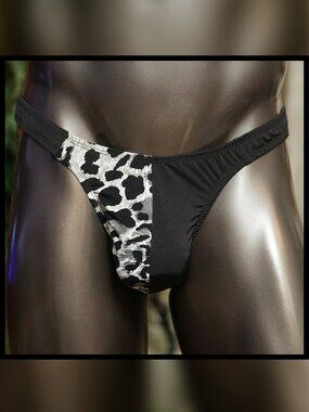 Mens Gray Leopard Split Pouch Thong Handmade